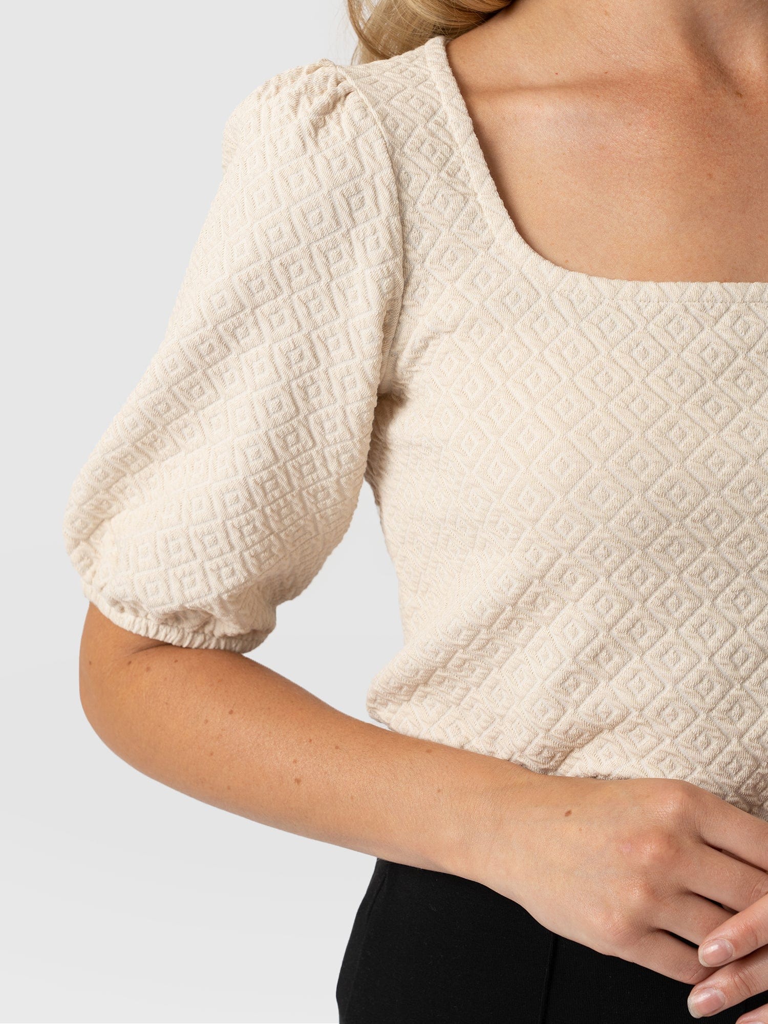 Olivia Puff Sleeve Tee - Beige